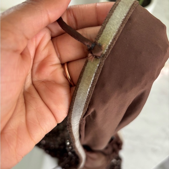 Retrofête Brown Sequin Spaghetti Strap Mini Dress Size L Side Zipper Fully Lined - Picture 5 of 13